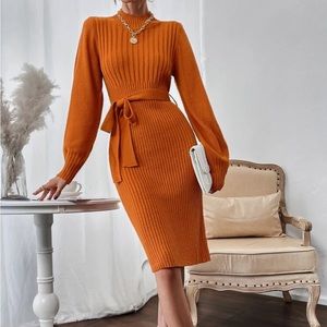 Orange belted sweater dress, never worn!